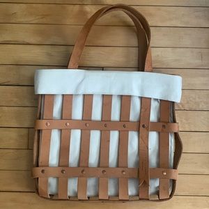 Leather woven canvas bag